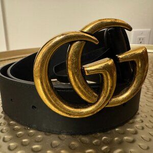 GUCCI Wide leather belt with double G buckle - Size 80